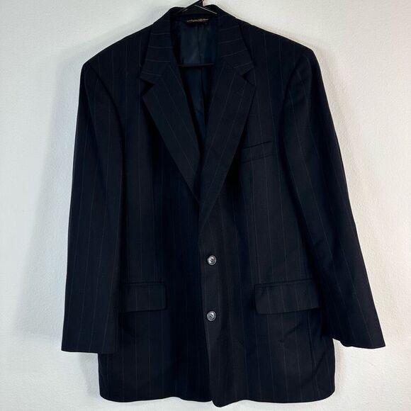 Brooks Brothers Navy Blue Pinstripe Blazer Sport Coat Men 44R Preppy Career Wool - Picture 1 of 10